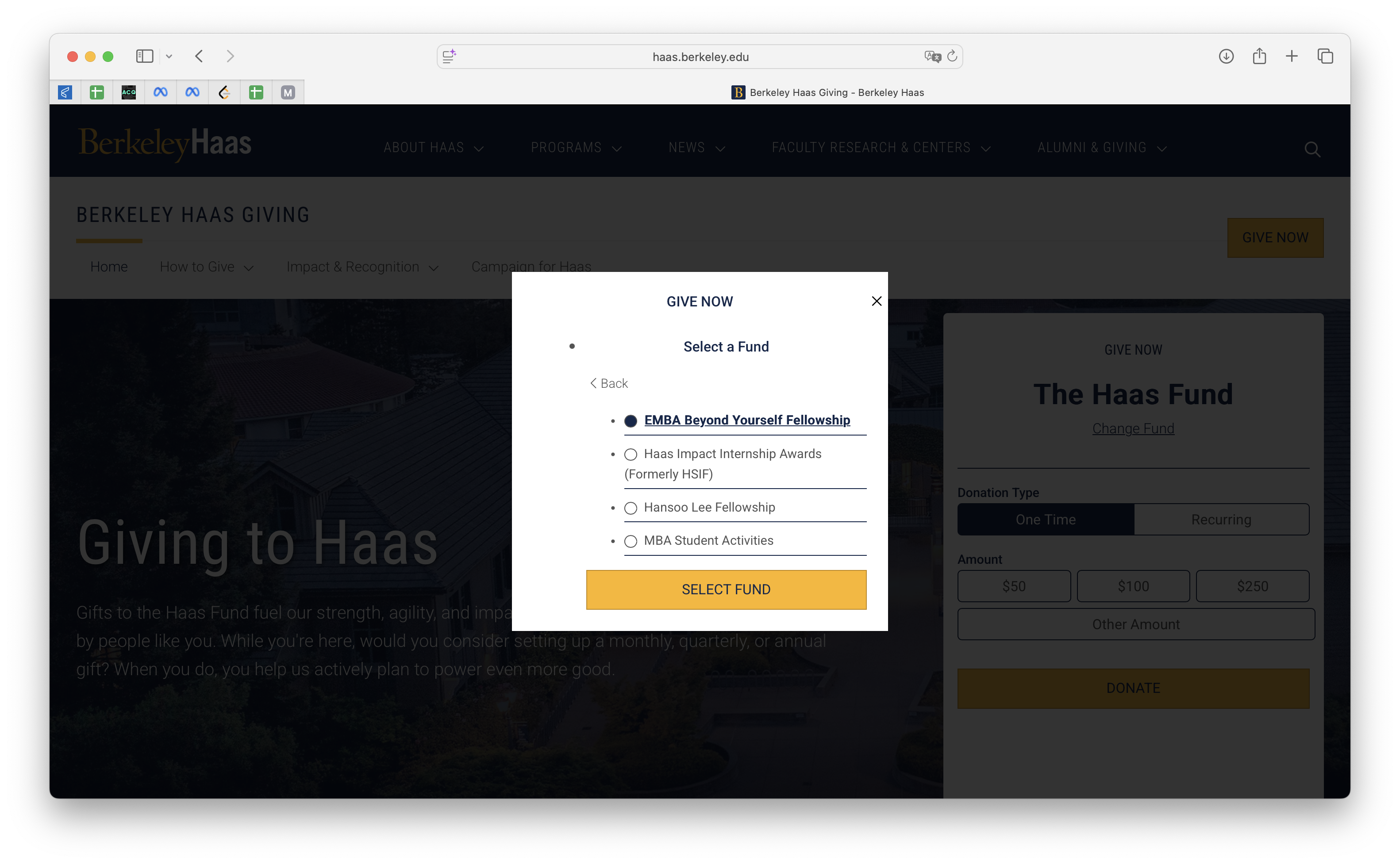 Main Haas Site see Give Haas button at the bottom
